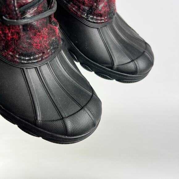 Sperry wedge duck boots women’s 6.5 black red Buffalo check fall slip on secret - Picture 9 of 11